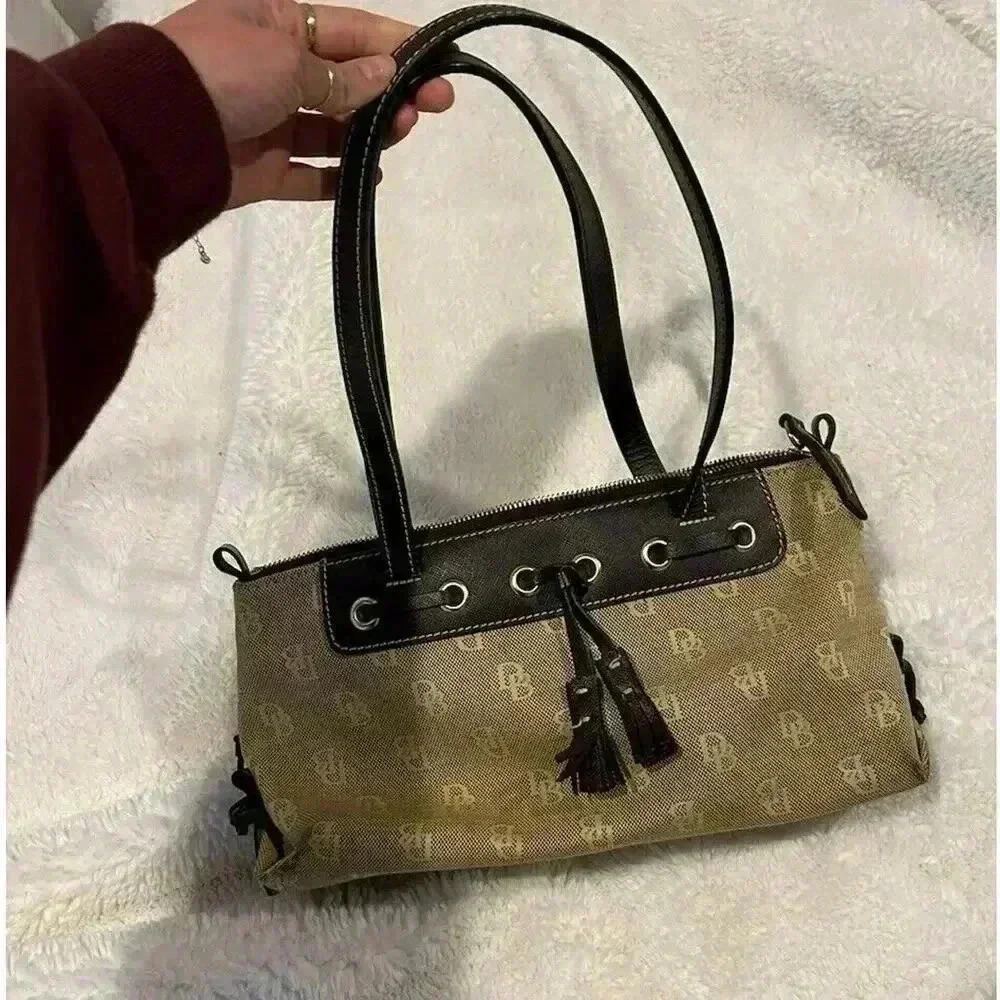 Dooney and Bourke‎ Signature Canvas Leather Purse Vintage DB Brown Shoulder Bag - Picture 12 of 12